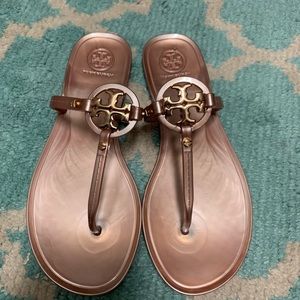 Tory Burch rose gold jelly sandals